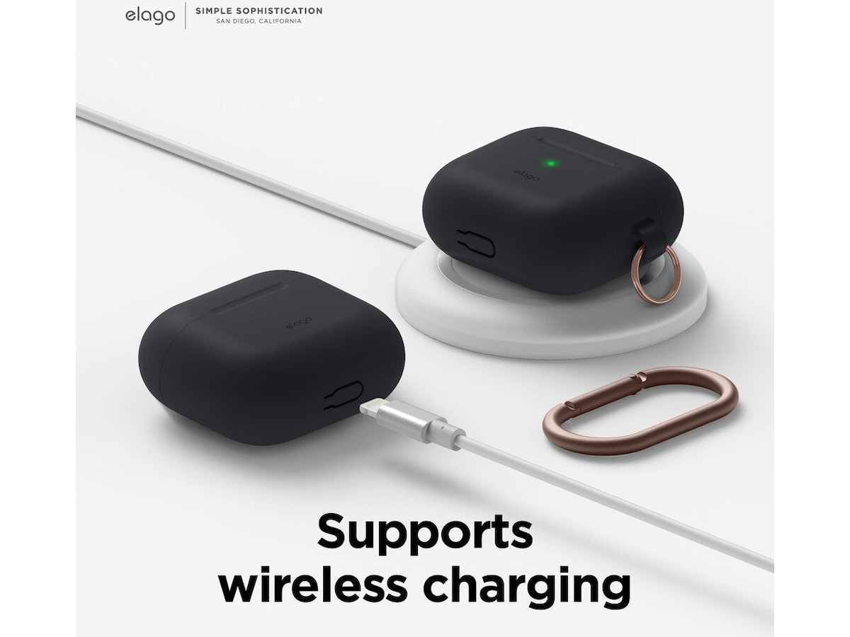 Elago Airpods 3 Silikonetui med karabinkrok (lavender gray) Tilbehør til hodetelefoner