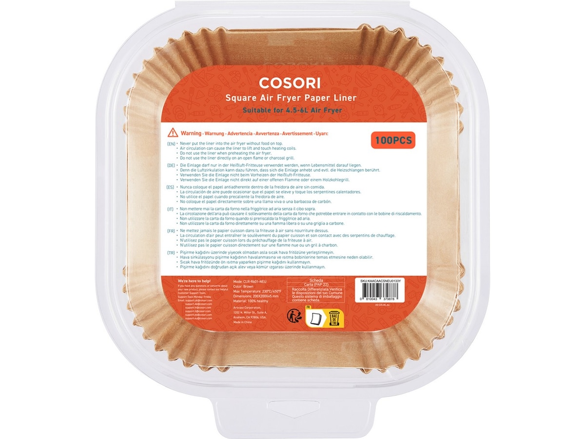 Cosori Airfryer Bakepapir Firkant 100pk Tilbehør til airfryer