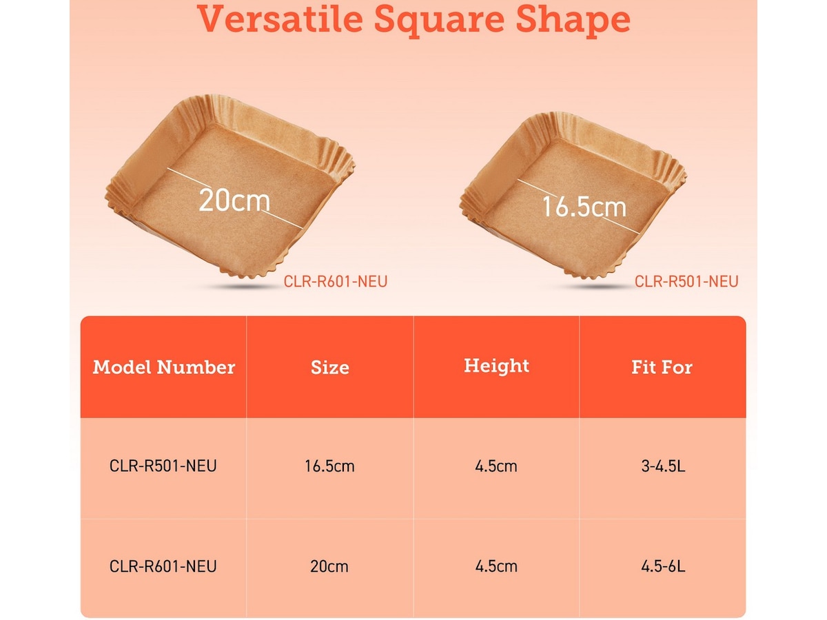 Cosori Airfryer Bakepapir Firkant 100pk Tilbehør til airfryer