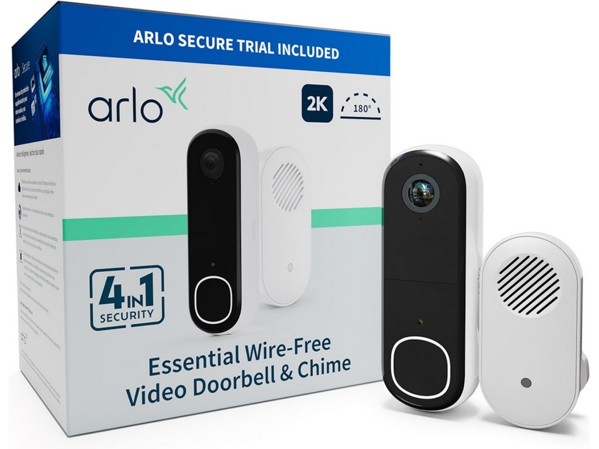 Arlo Essential 2 2K Video Doorbell med Chime 2 Ringeklokker