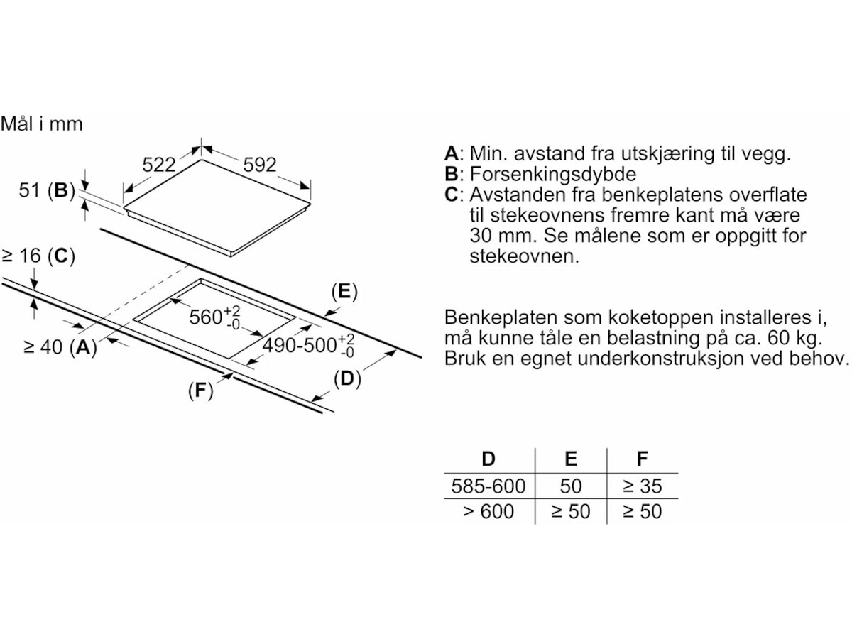Siemens EH631BEB6X Induksjonsplate (sort) Induksjonstopp