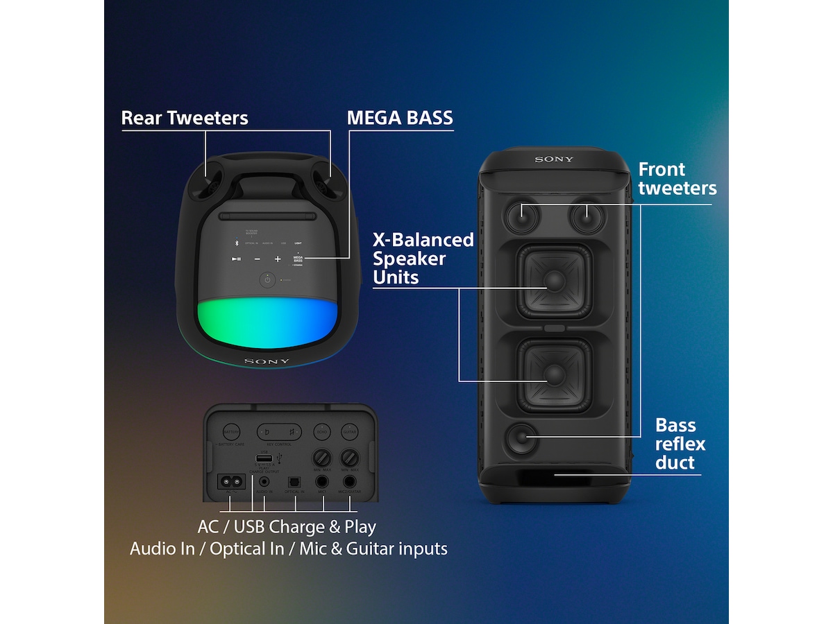 Sony SRS-XV800 Trådløs bærbar høyttaler (sort) Trådløs / Bluetooth-høyttaler