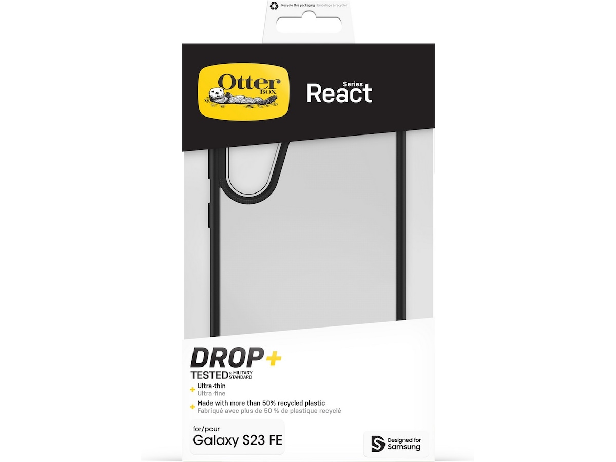 OtterBox Galaxy S23 FE Black React Deksel - ProPack (klar/sort) Deksel til mobiltelefon