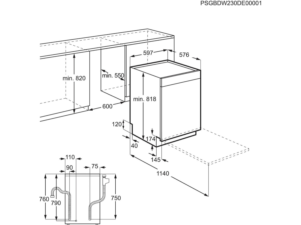 Electrolux ESA47220UW oppvaskmaskin (hvit) Underbygd oppvaskmaskin