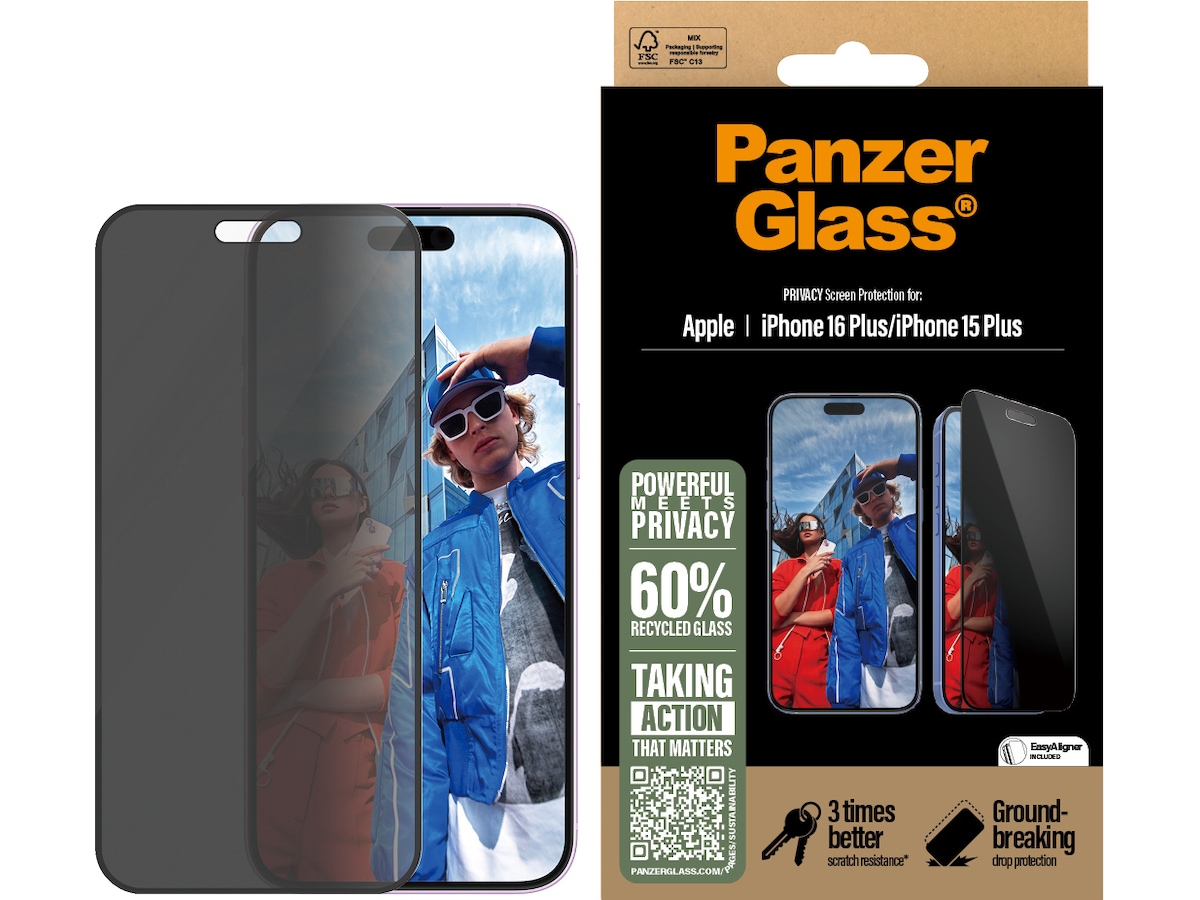 PanzerGlass iPhone 16 Plus | 15 Plus Privacy skjermbeskytter Skjermbeskyttelse
