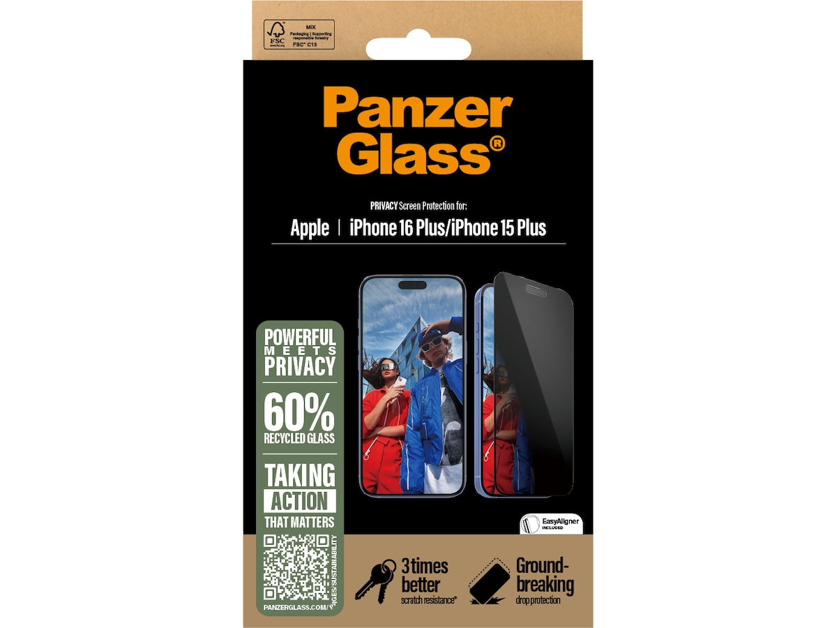 PanzerGlass iPhone 16 Plus | 15 Plus Privacy skjermbeskytter Skjermbeskyttelse