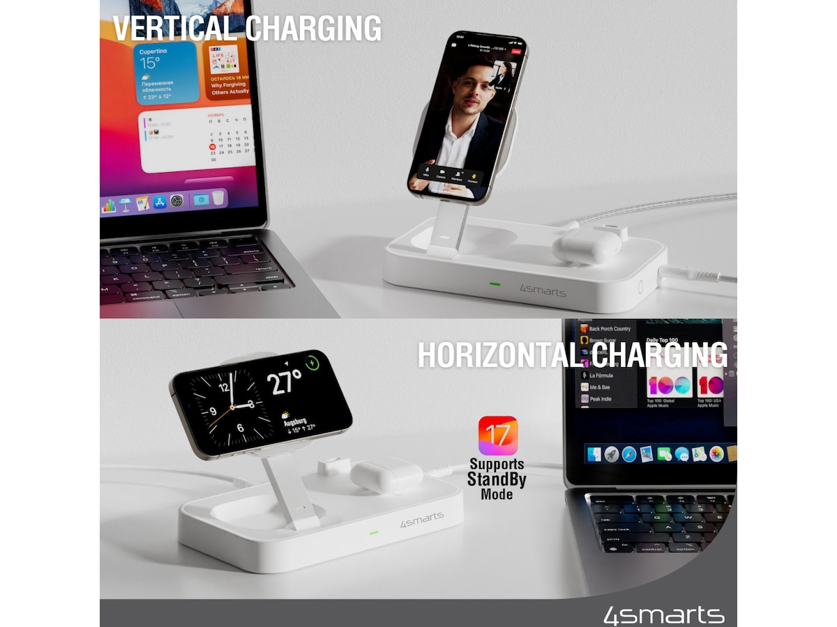 4smarts Qi2 Charging Station Trident (hvit) Mobilladere