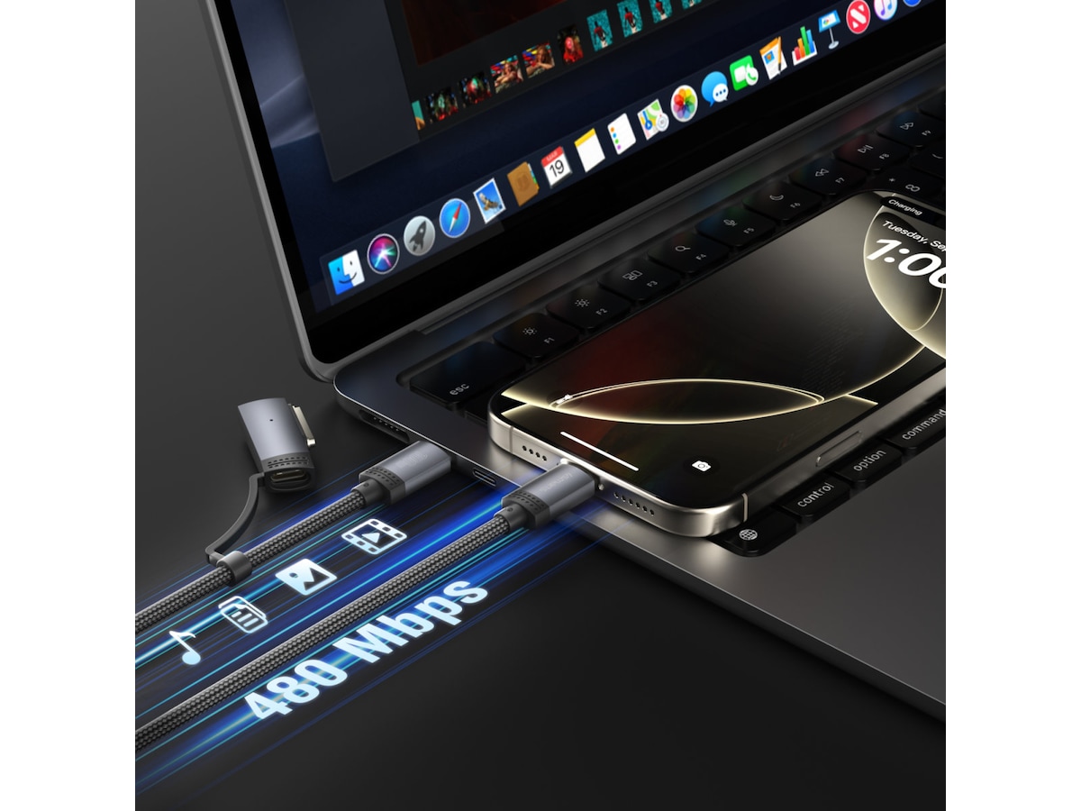 4smarts MagSafe 3 Adapter og USB-C kabel 2m (sort) USB-kabler