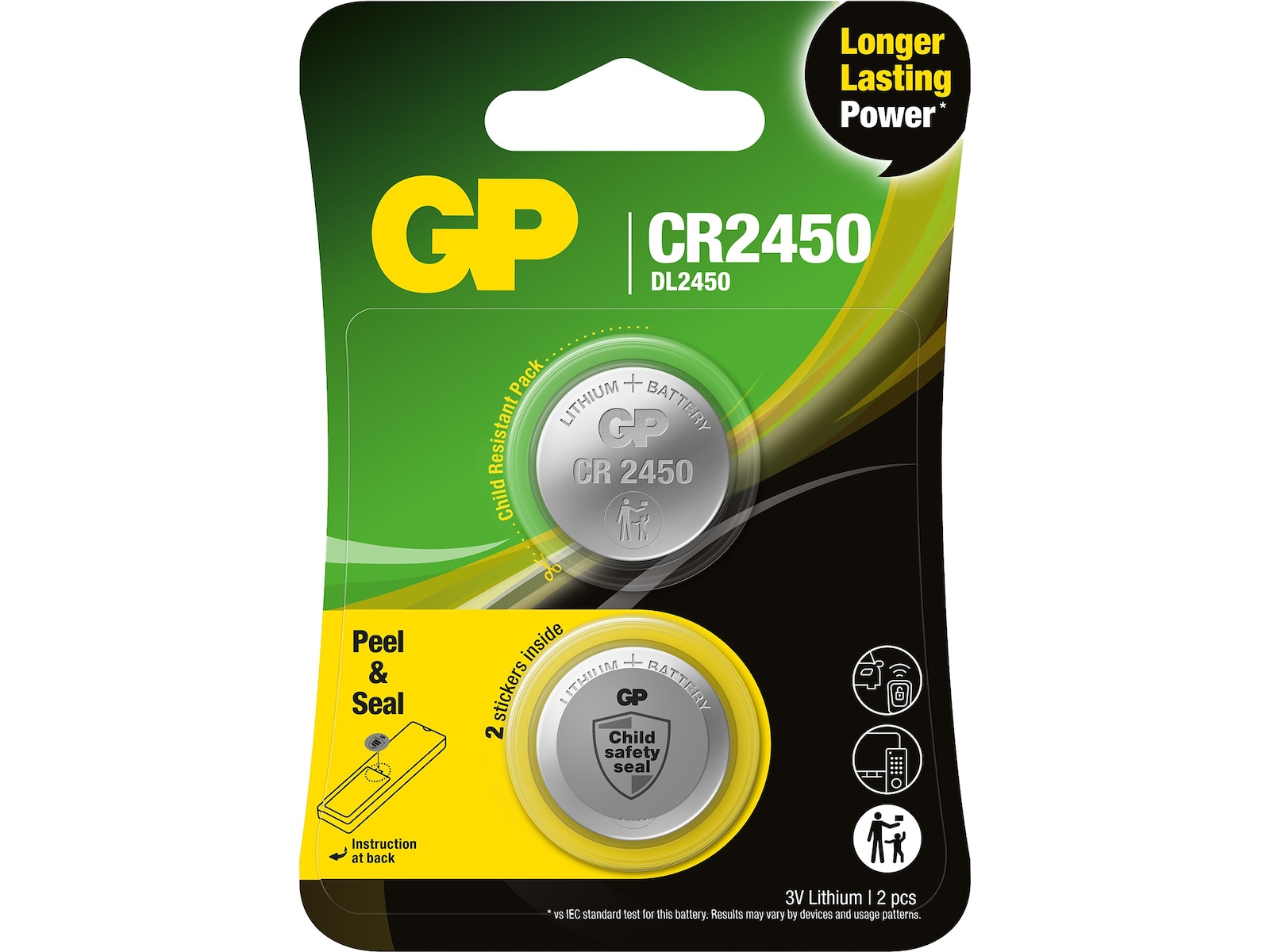 GP Lithium CR2450 batteri, 2-pk Batterier til generell bruk