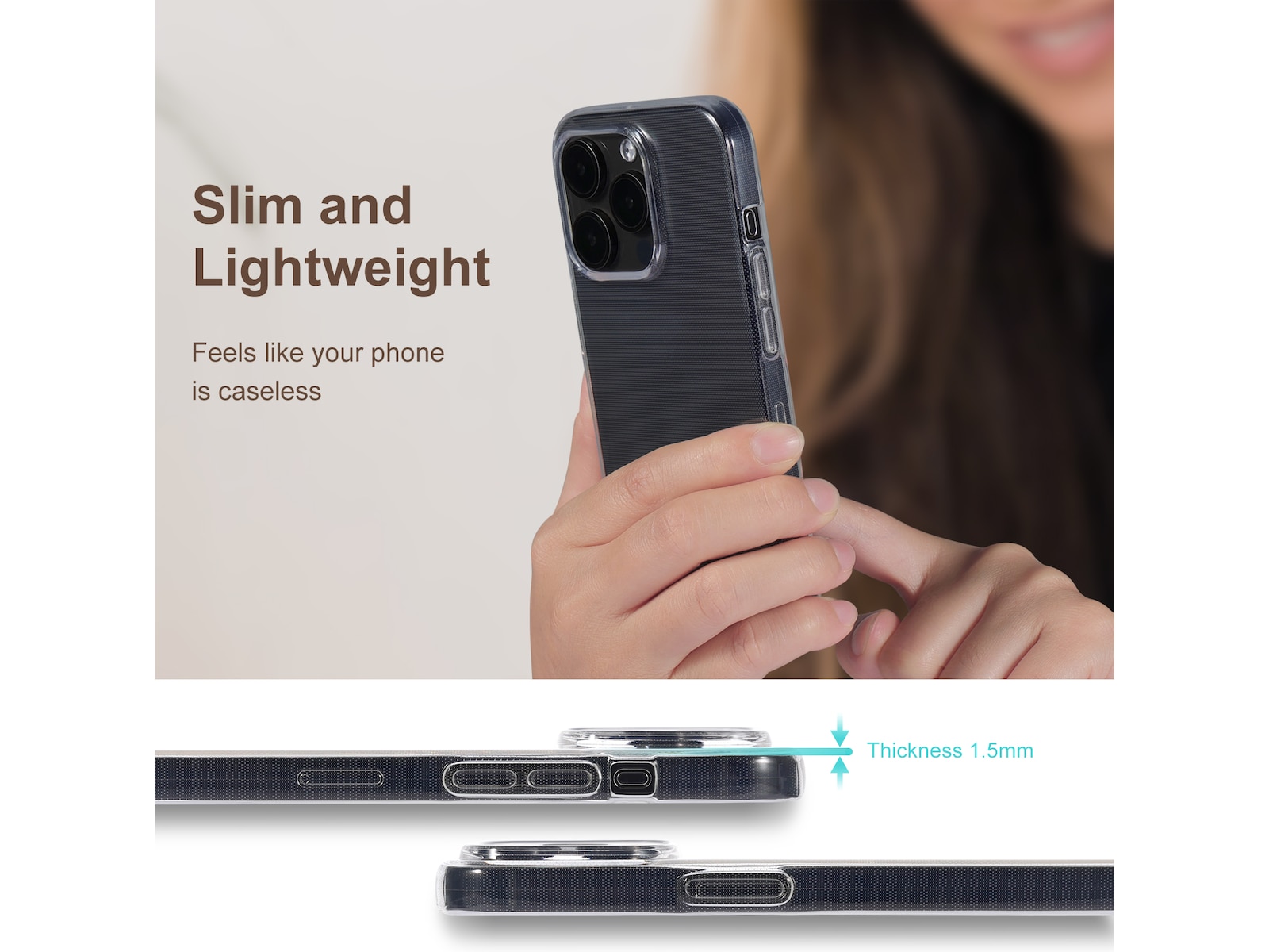 iiglo iPhone 15 Pro Silikondeksel (gjennomsiktig) Deksel til mobiltelefon