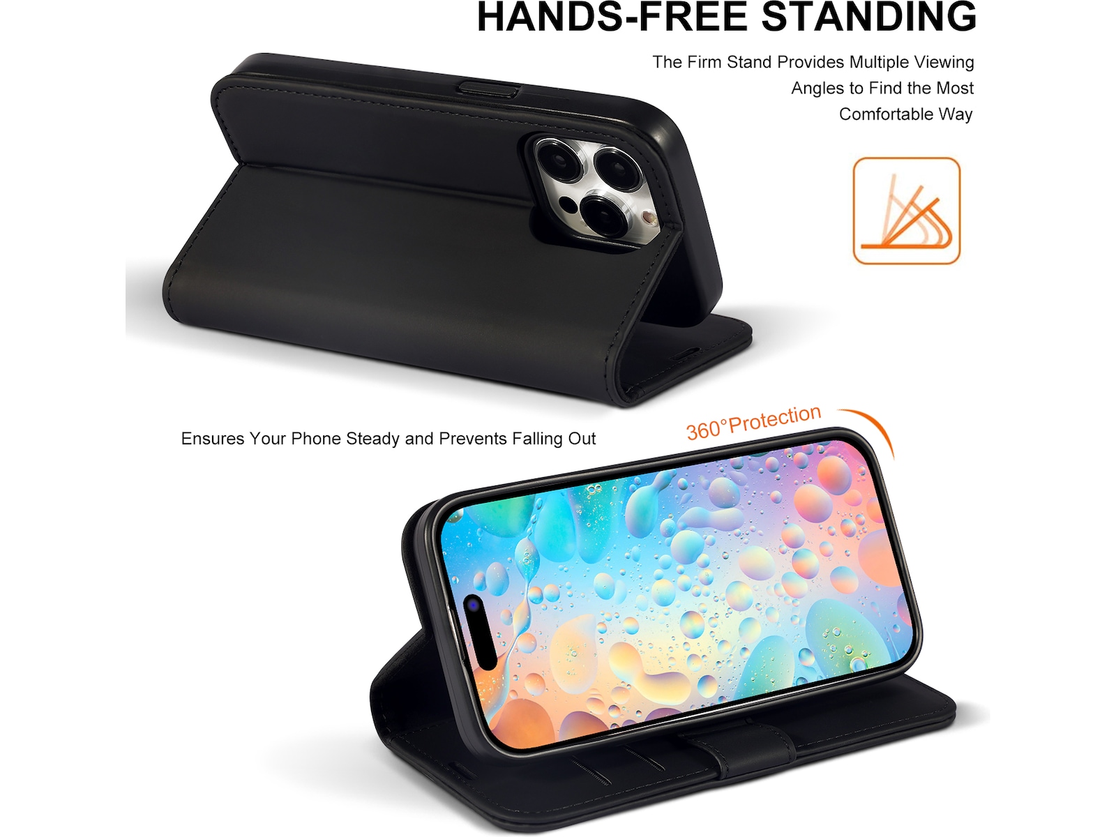 iiglo iPhone 15 Pro Lommebokdeksel (sort) Deksel til mobiltelefon