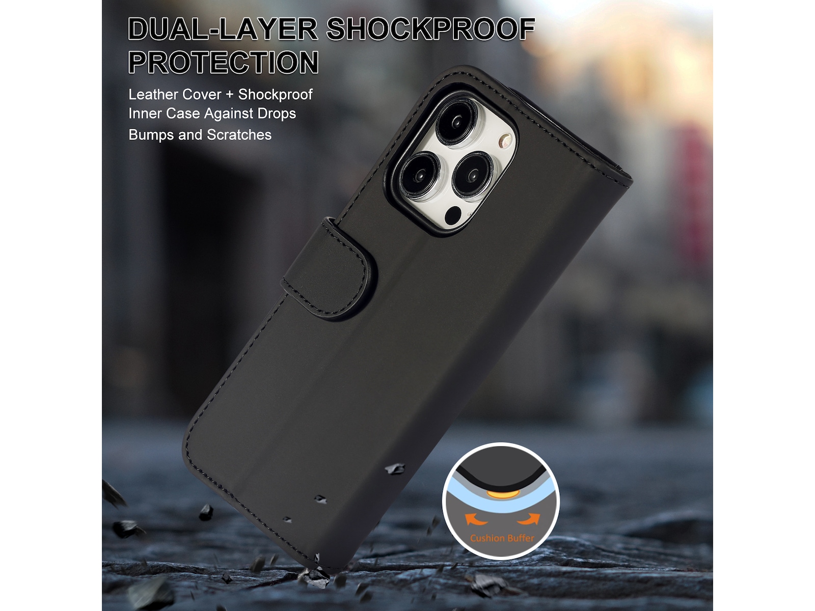 iiglo iPhone 15 Pro Lommebokdeksel (sort) Deksel til mobiltelefon