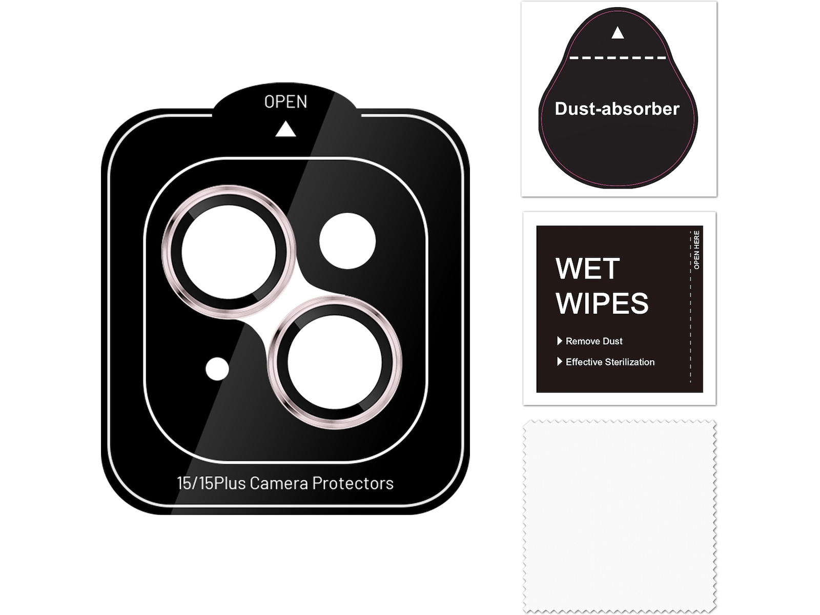 iiglo iPhone 15 / 15 Plus Linsebeskytter rosa ramme (rosa) Skjermbeskyttelse