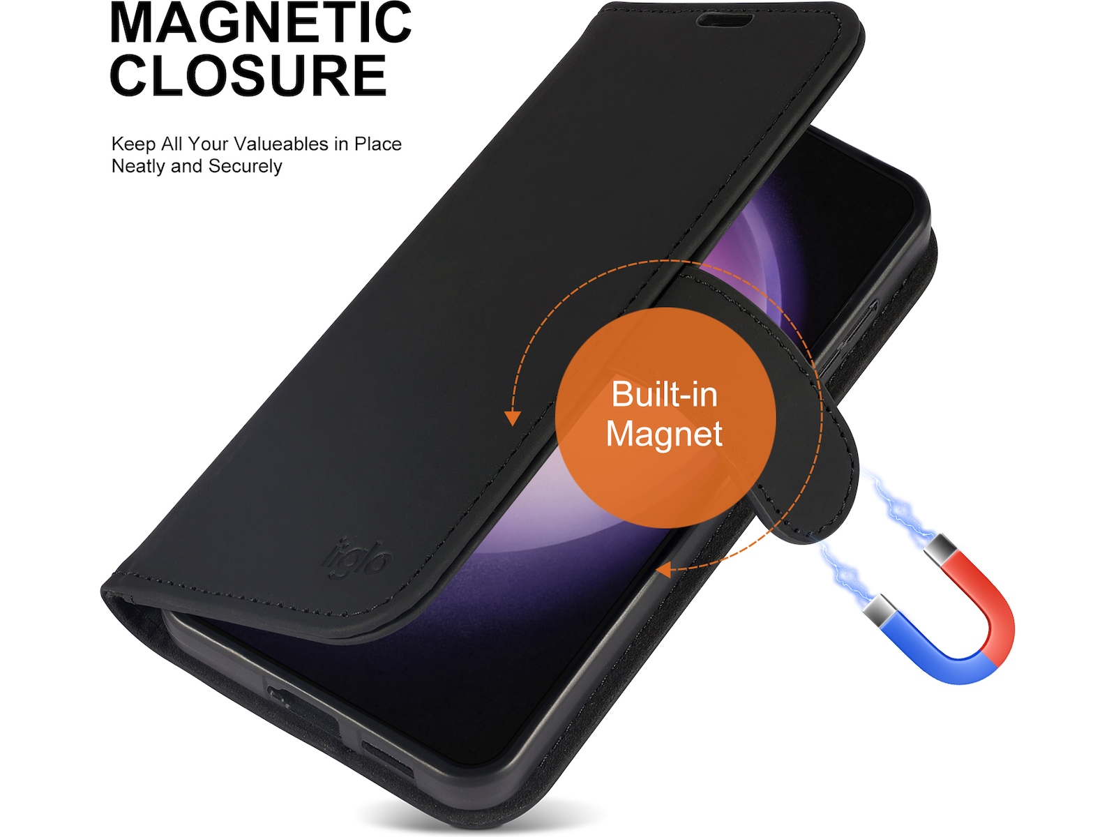 iiglo Galaxy S24 Lommebokdeksel (sort) Deksel til mobiltelefon