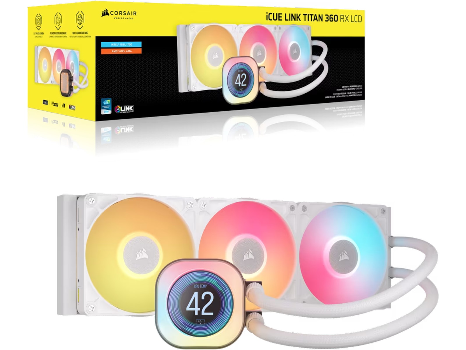 Corsair iCUE LINK TITAN 360 RX LCD AIO Kjøler (hvit) CPU - Vannkjøling