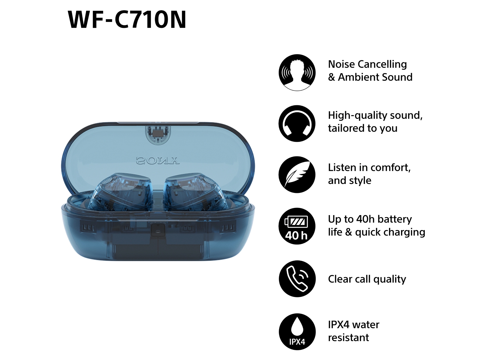 Sony WF-C710N Trådløse ørepropper, In-ear (blå) Ørepropper