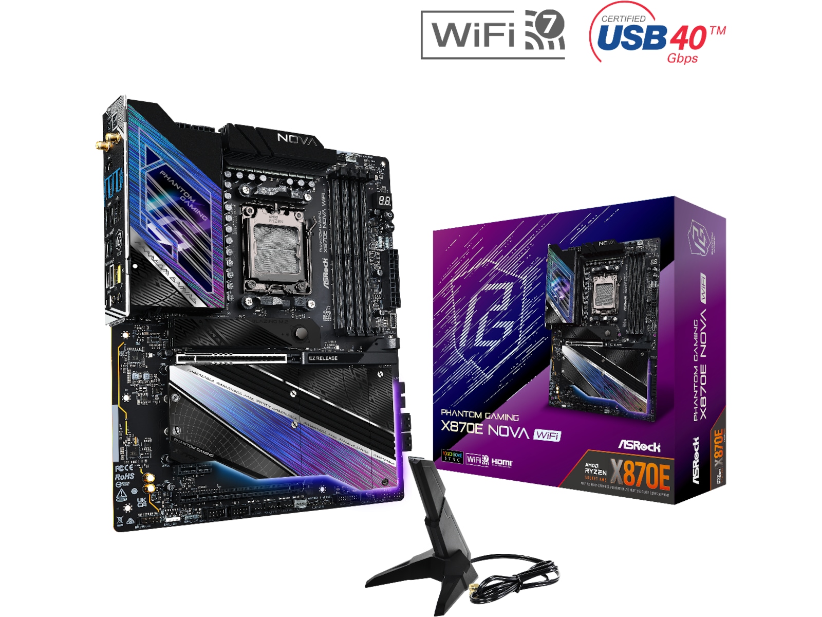 ASRock X870E Phantom Gaming Nova WiFi Hovedkort AMD Socket