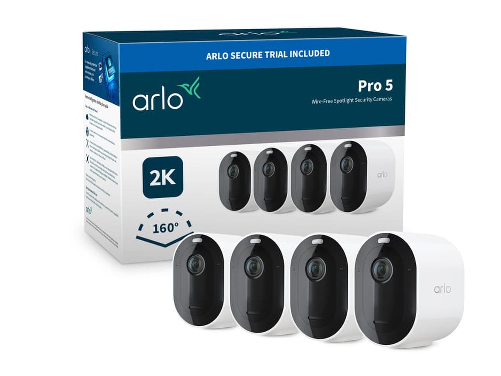 Arlo Pro 5 2K sikkerhetskamera 4-pakk (hvit) Overvåkningskameraer