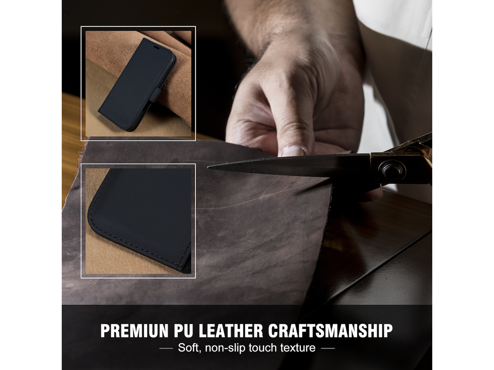 iiglo iPhone 16 Lommebokdeksel (sort) Deksel til mobiltelefon