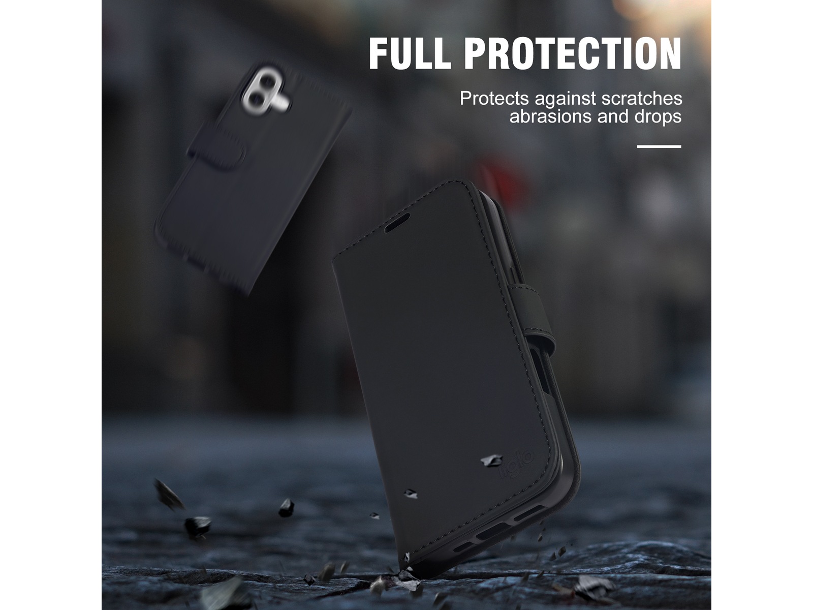 iiglo iPhone 16 Lommebokdeksel (sort) Deksel til mobiltelefon