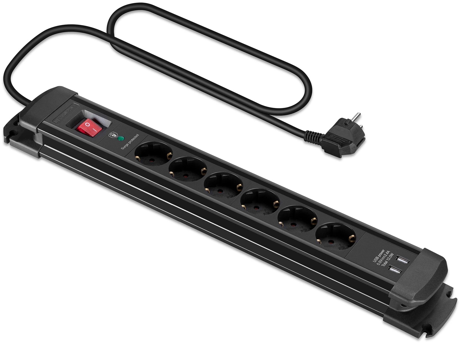 Andersson Strømforgrener 6x uttak og  2x USB 1,5m (sort) Skjøtekabel & forgrener