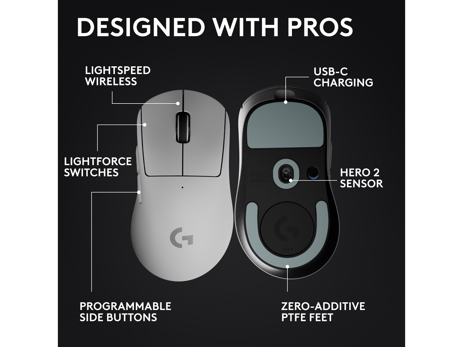 Logitech G Pro X Superlight 2 DEX trådløs gamingmus (hvit) Gamingmus