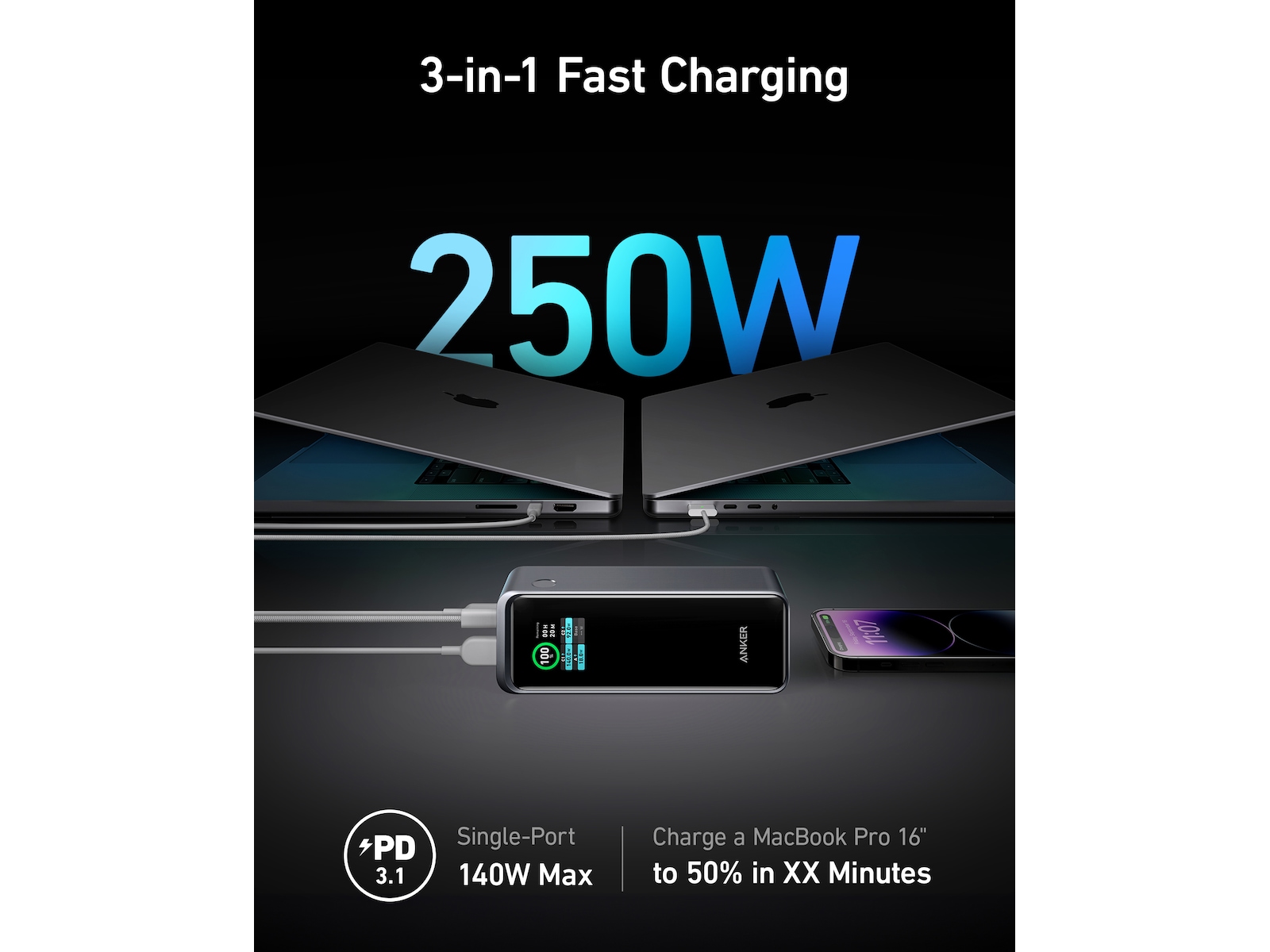 Anker Prime Powerbank 27650mAh (sort) Powerbank