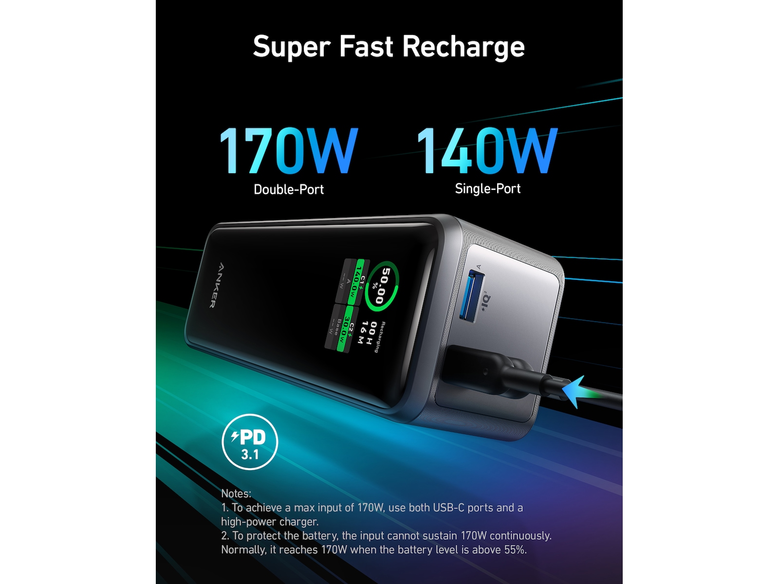 Anker Prime Powerbank 27650mAh (sort) Powerbank