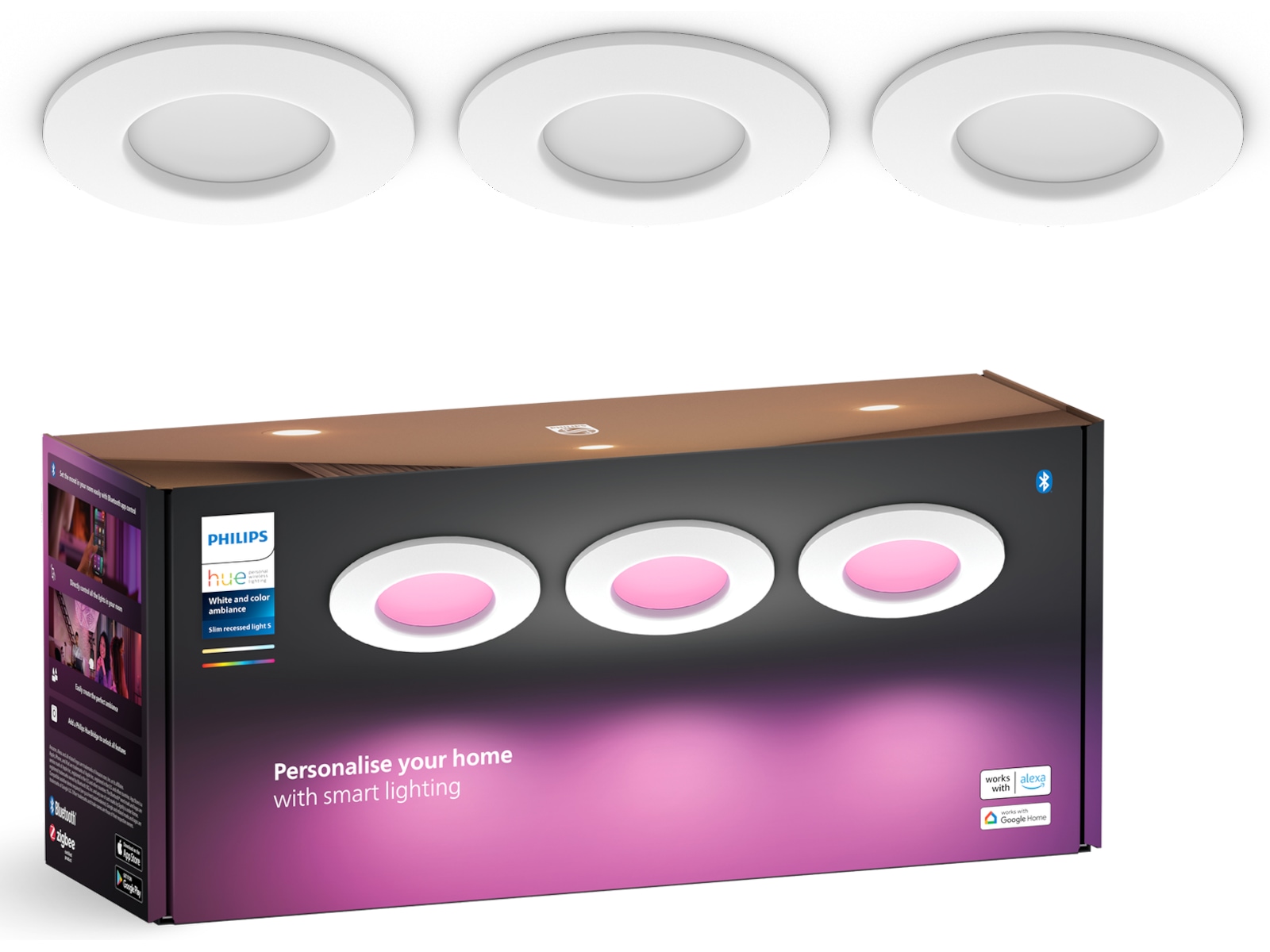 Philips Hue Slim innfelt spotlight 90 mm (hvit) 3pk Taklampe