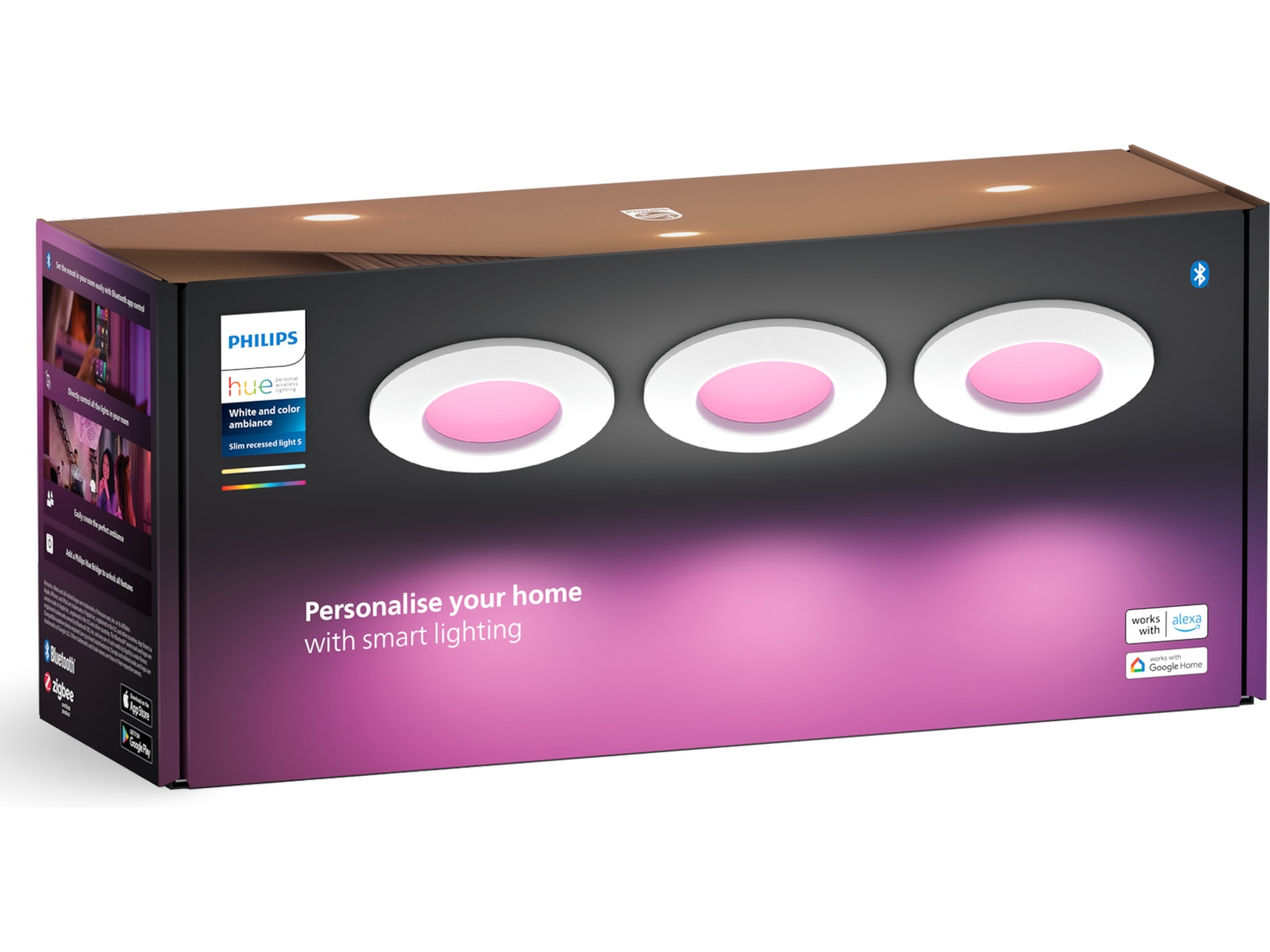 Philips Hue Slim innfelt spotlight 90 mm (hvit) 3pk Taklampe