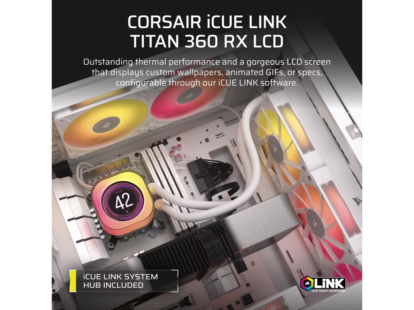 Corsair iCUE LINK TITAN 360 RX LCD AIO Kjøler (hvit) CPU - Vannkjøling