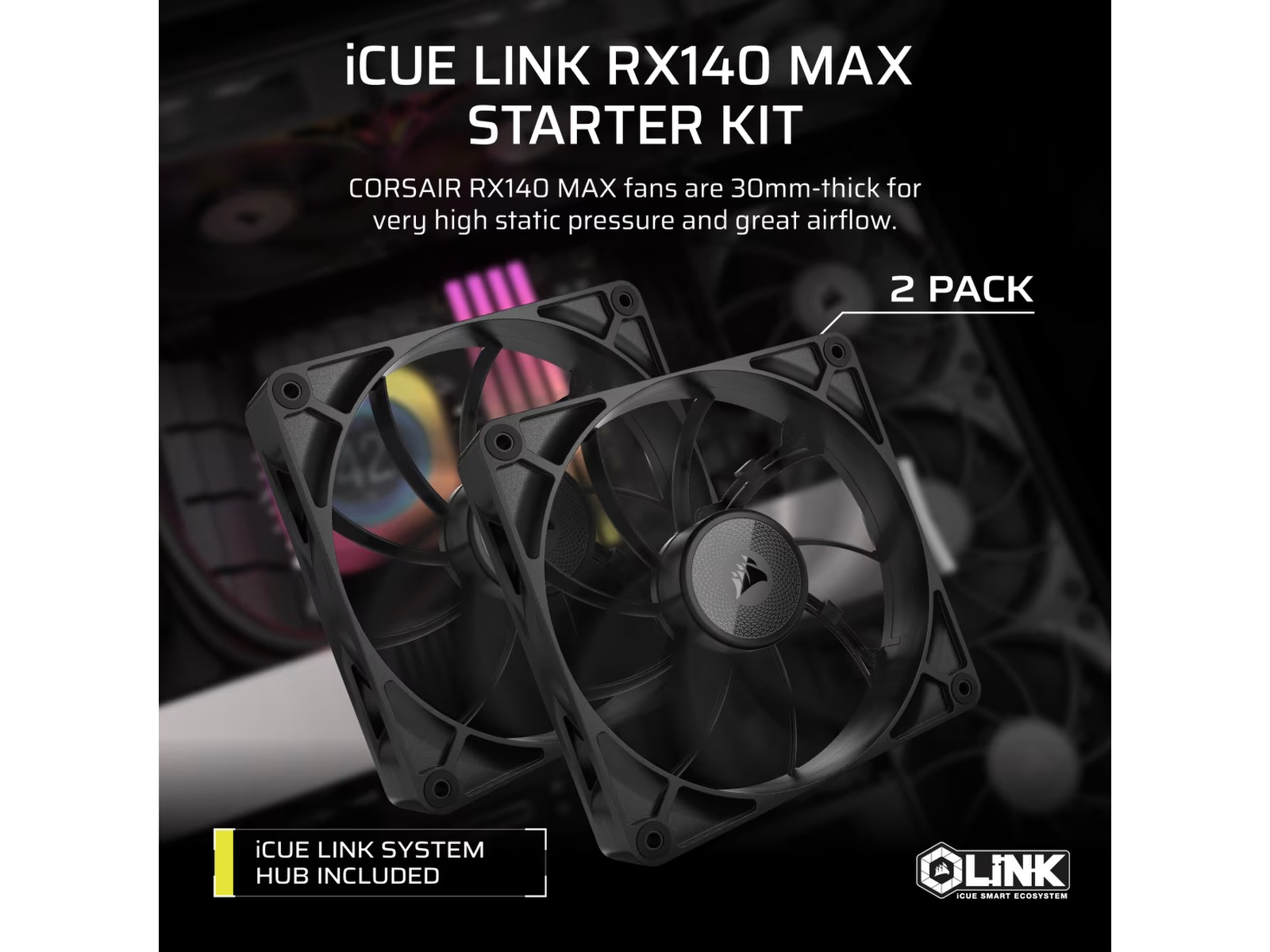 Corsair iCUE LINK RX140 MAX Vifte 2pk (sort) Vifter