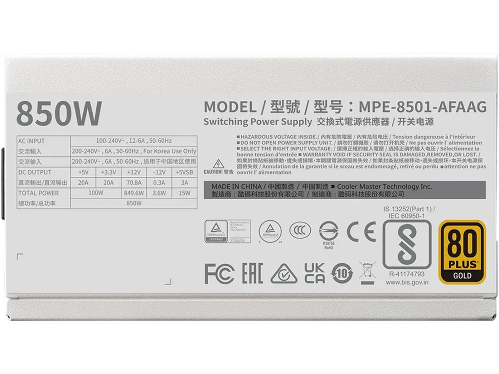 Cooler Master MWE Gold 850 V2 PSU (hvit) Enheter