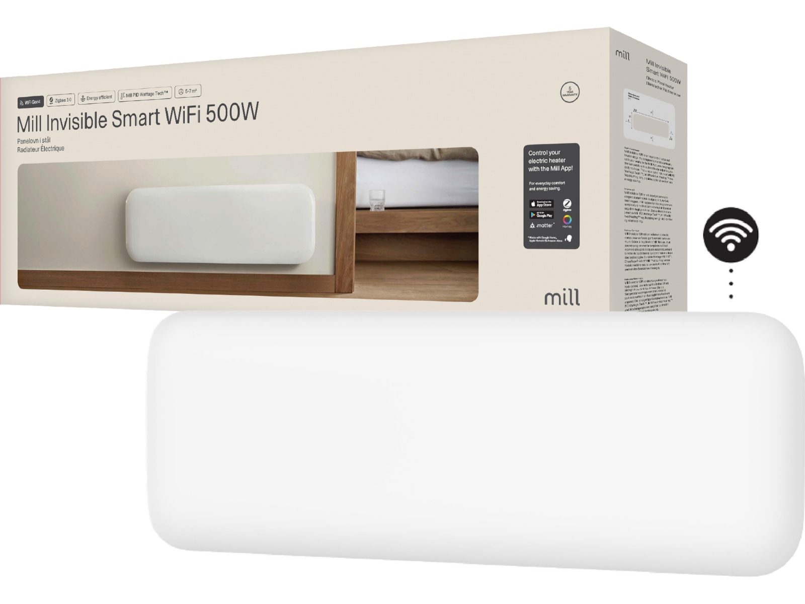 Mill Invisible Smart WiFi Gen 4 panellist 500W Panelovner