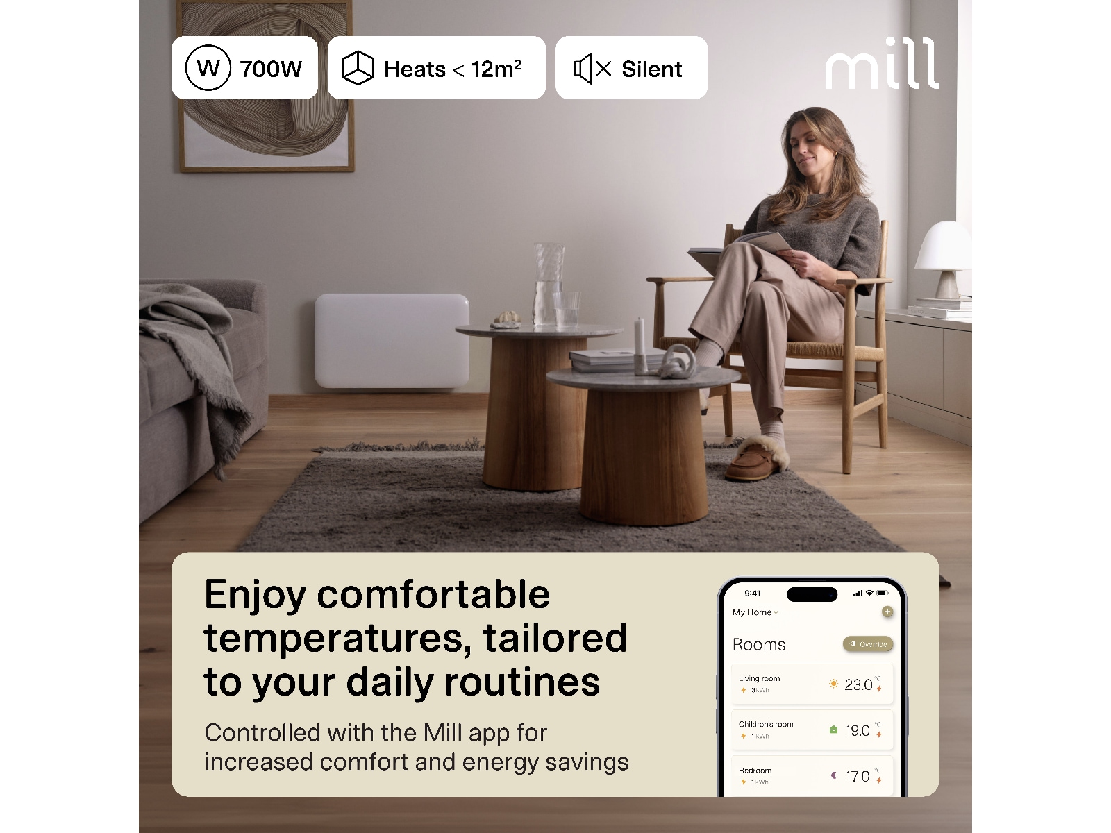 Mill Invisible Smart WiFi Gen 4 panelovn 700W (hvit) Panelovner