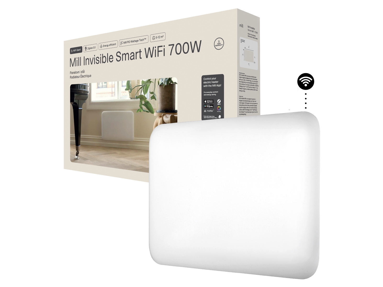 Mill Invisible Smart WiFi Gen 4 panelovn 700W (hvit) Panelovner