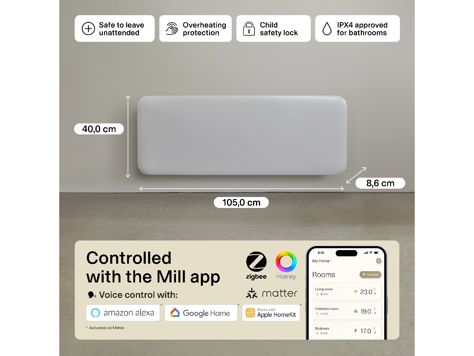 Mill Invisible Smart WiFi Gen 4 panelovn 1300W (hvit) Panelovner