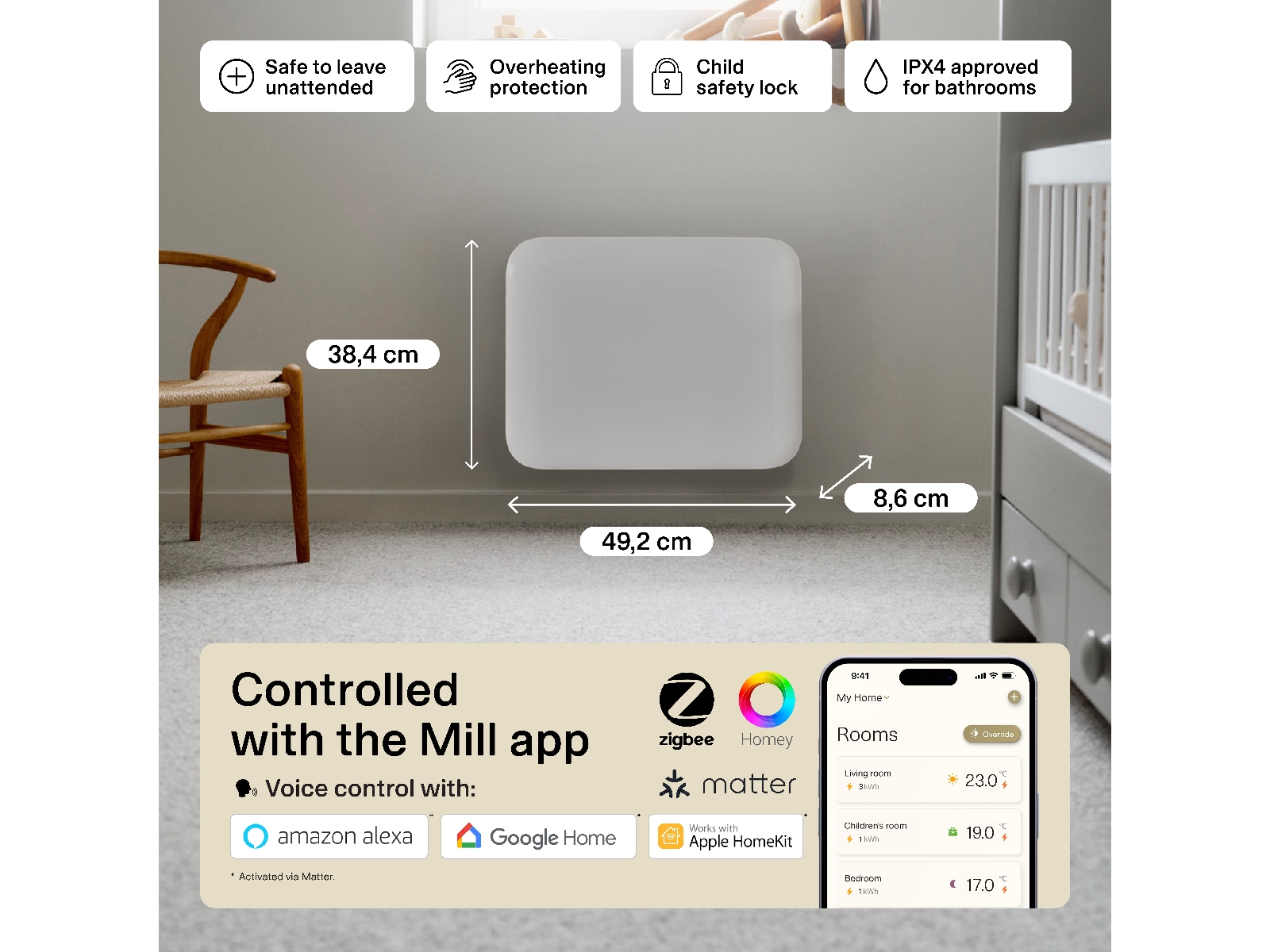 Mill Invisible Smart WiFi Gen 4 panelovn 400W Panelovner