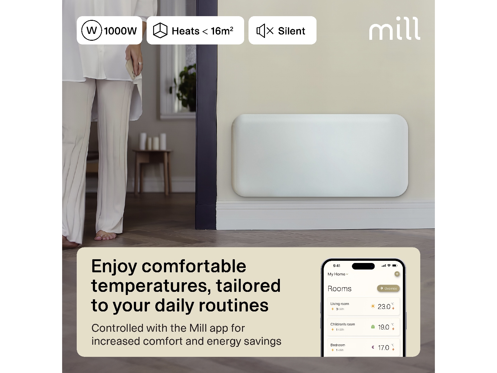 Mill Invisible Smart WiFi Gen 4 panelovn 1000W Panelovner