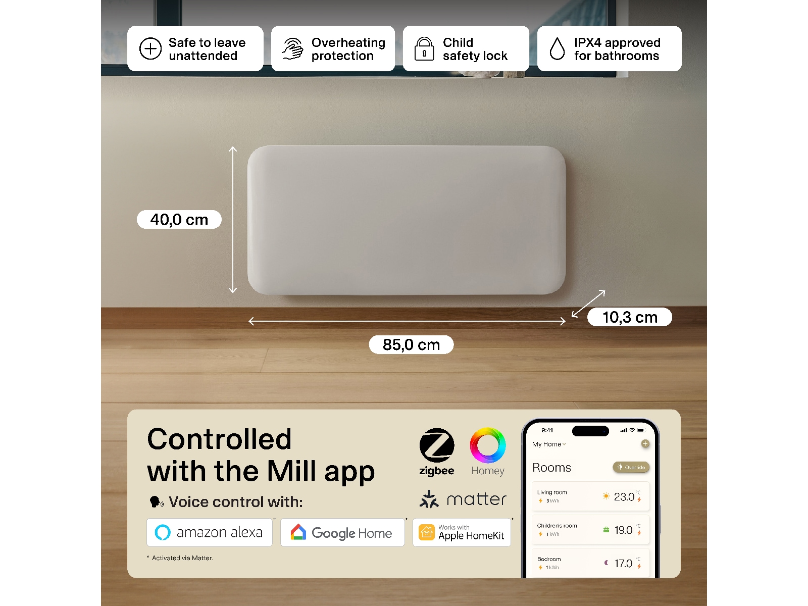 Mill Invisible Smart WiFi Gen 4 panelovn 1500W Panelovner