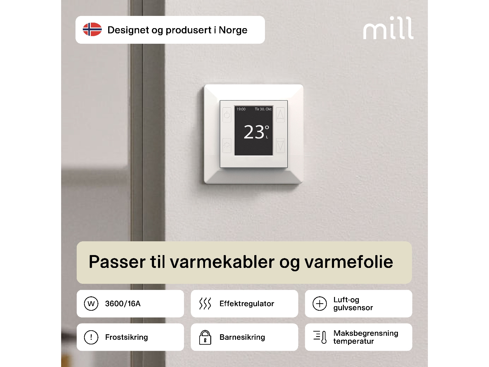 Mill Smart WiFi Gulvtermostat (matt hvit) Tilbehør til varme