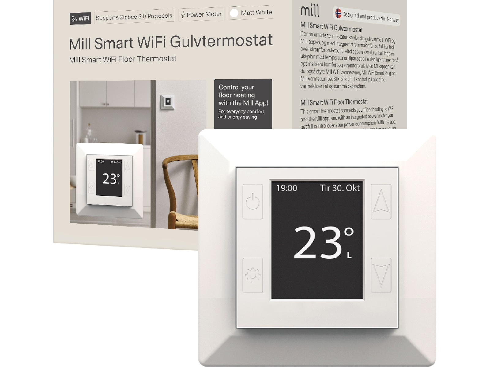 Mill Smart WiFi Gulvtermostat (matt hvit) Tilbehør til varme