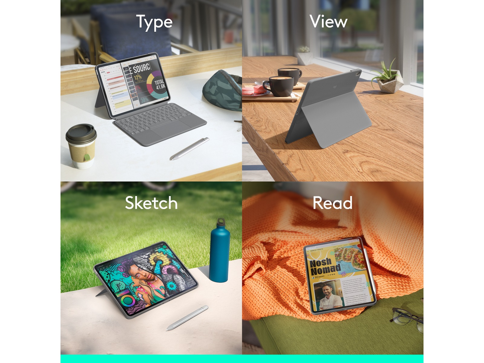 Logitech iPad Air 11" Combo Touch tastaturdeksel (oxford grey) -B-Grade Demo annet i PC & nettbrett