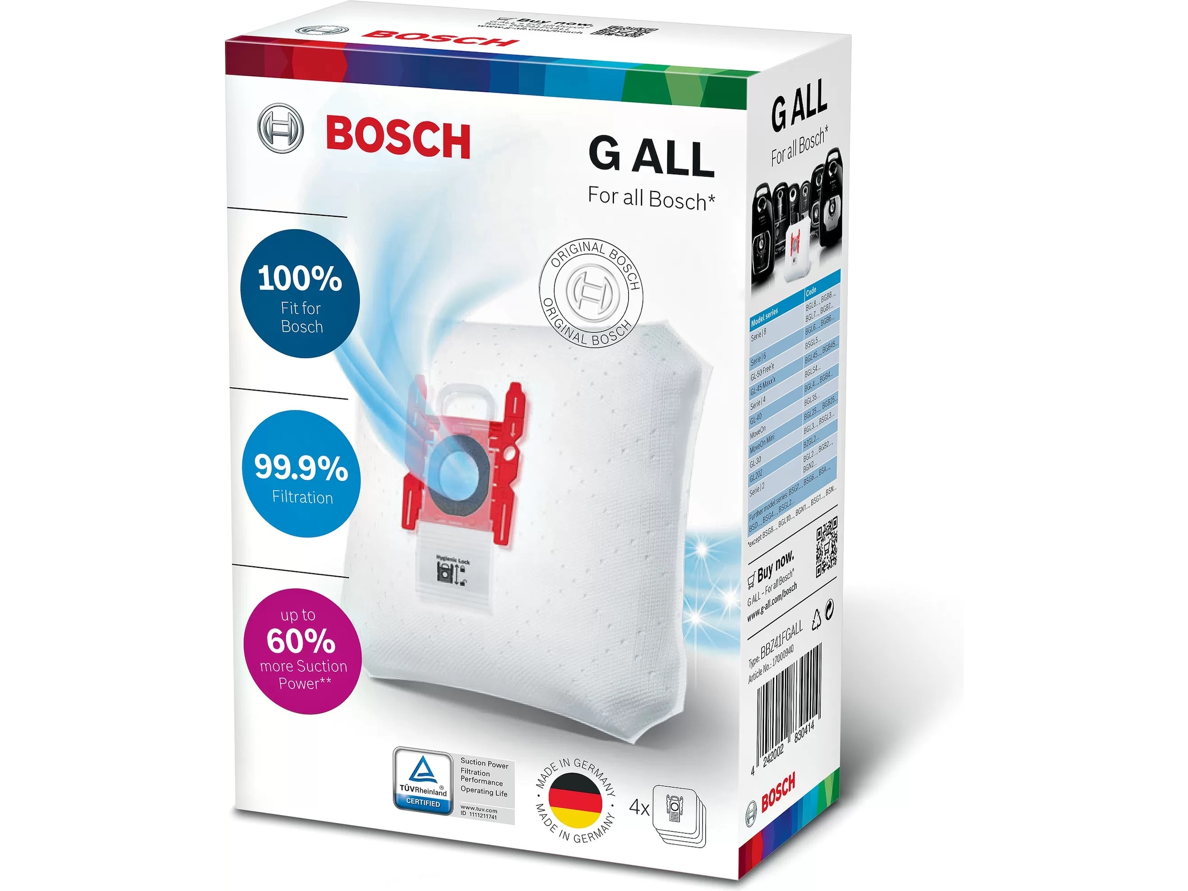 Bosch BBZ41FGALL Støvsuger støvpose, PowerProtect Type G ALL Tilbehør til støvsugere & rengjøring