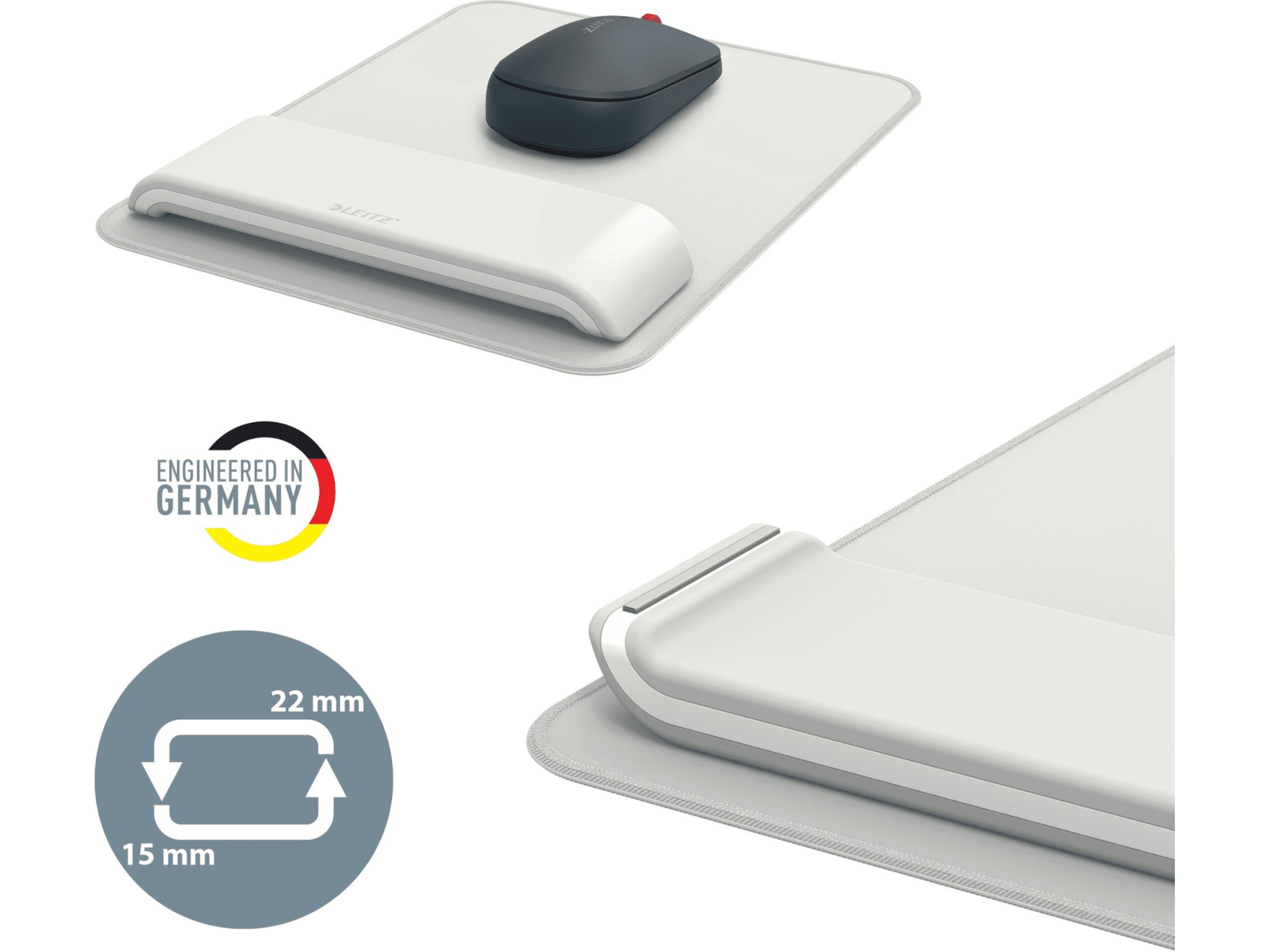 Leitz Ergo Musematte med Håndleddstøtte (lys grå) Håndleddstøtte