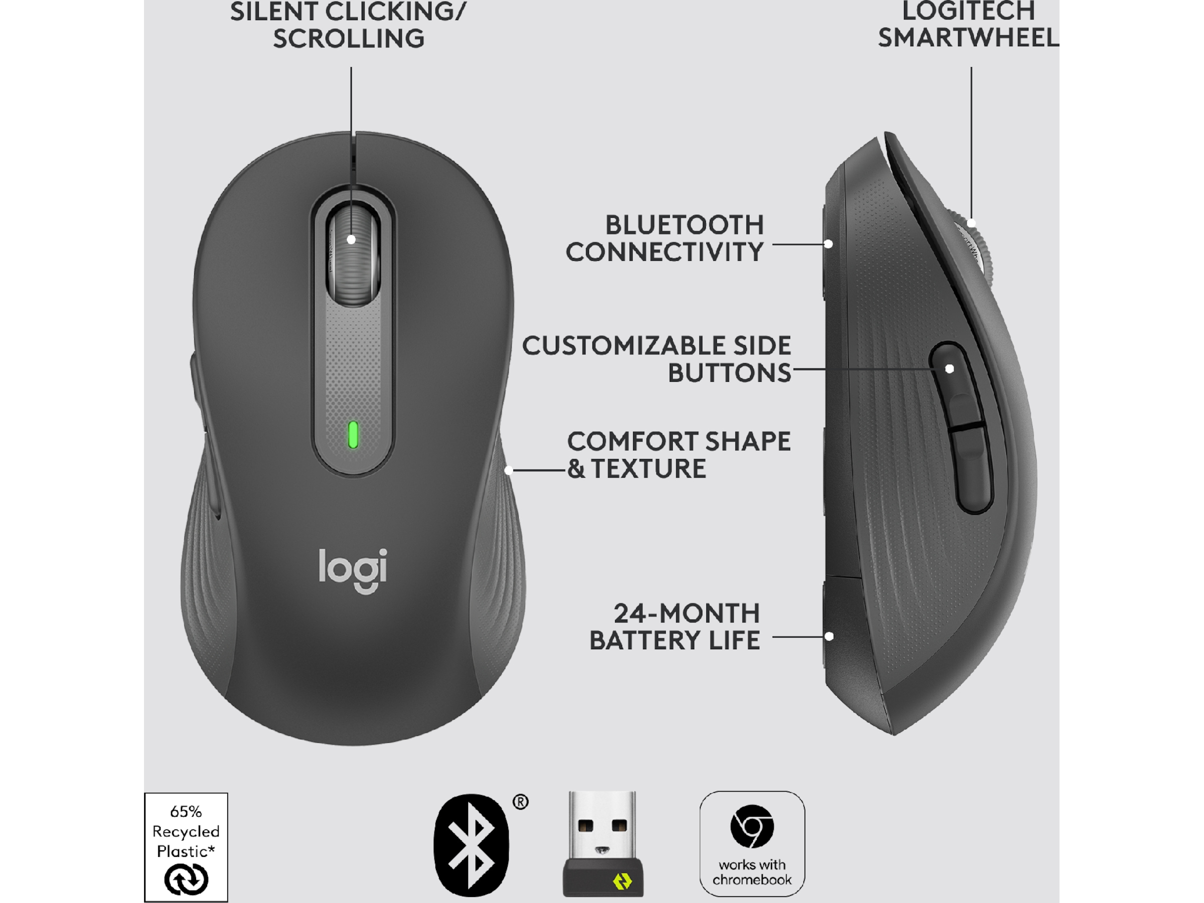 Logitech Signature M650 Large trådløs mus Grafittgrå Mus