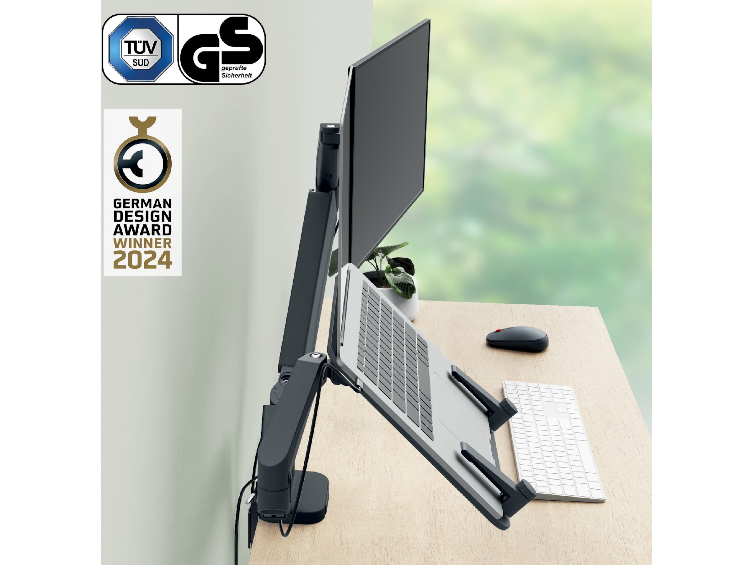 Leitz Ergo Skjermarm og laptopholder, plassbesparende Bord og veggfeste