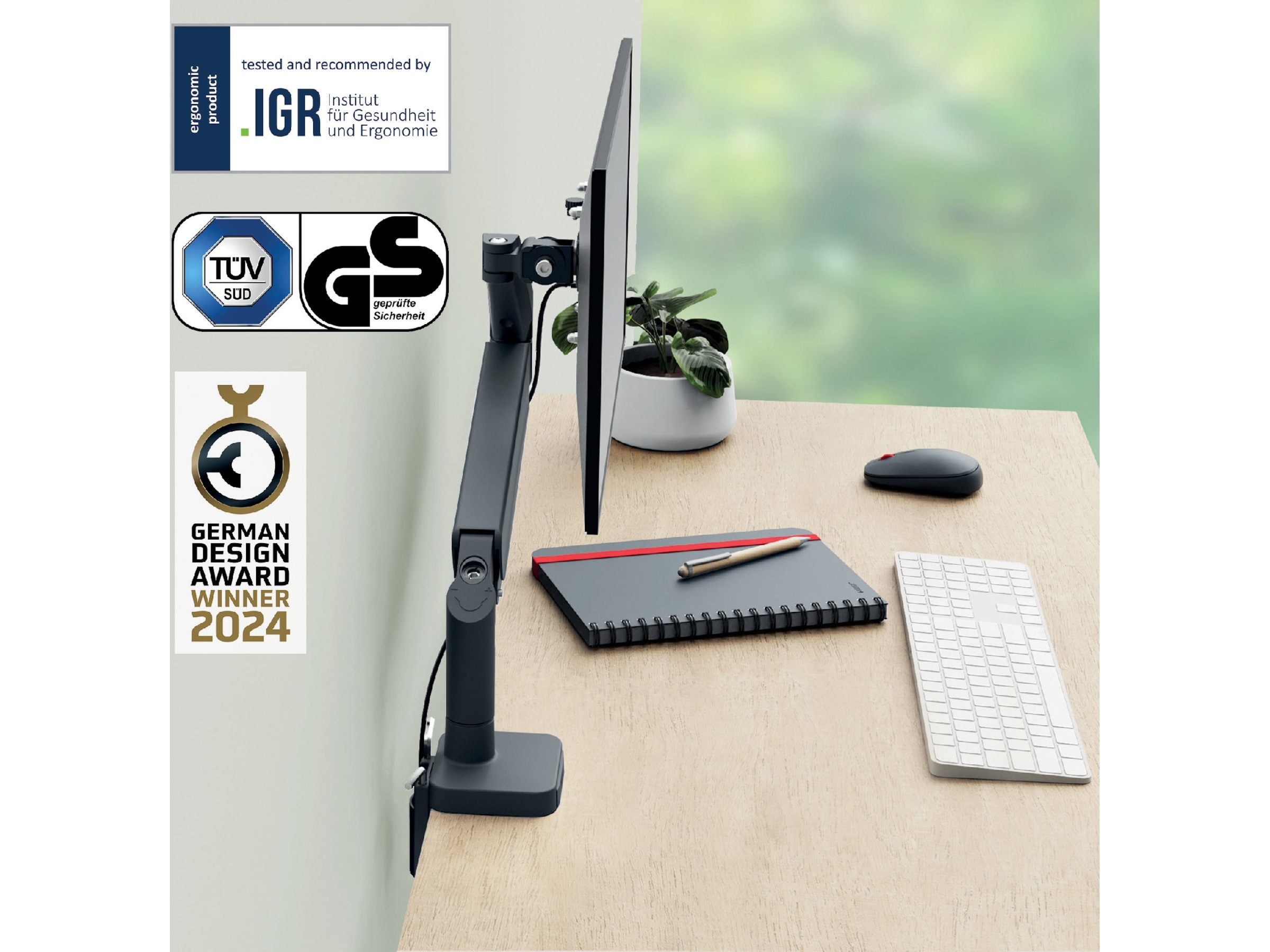 Leitz Ergo Skjermarm enkel, plassbesparende, 17”-32” flat /buet skjerm Bord og veggfeste