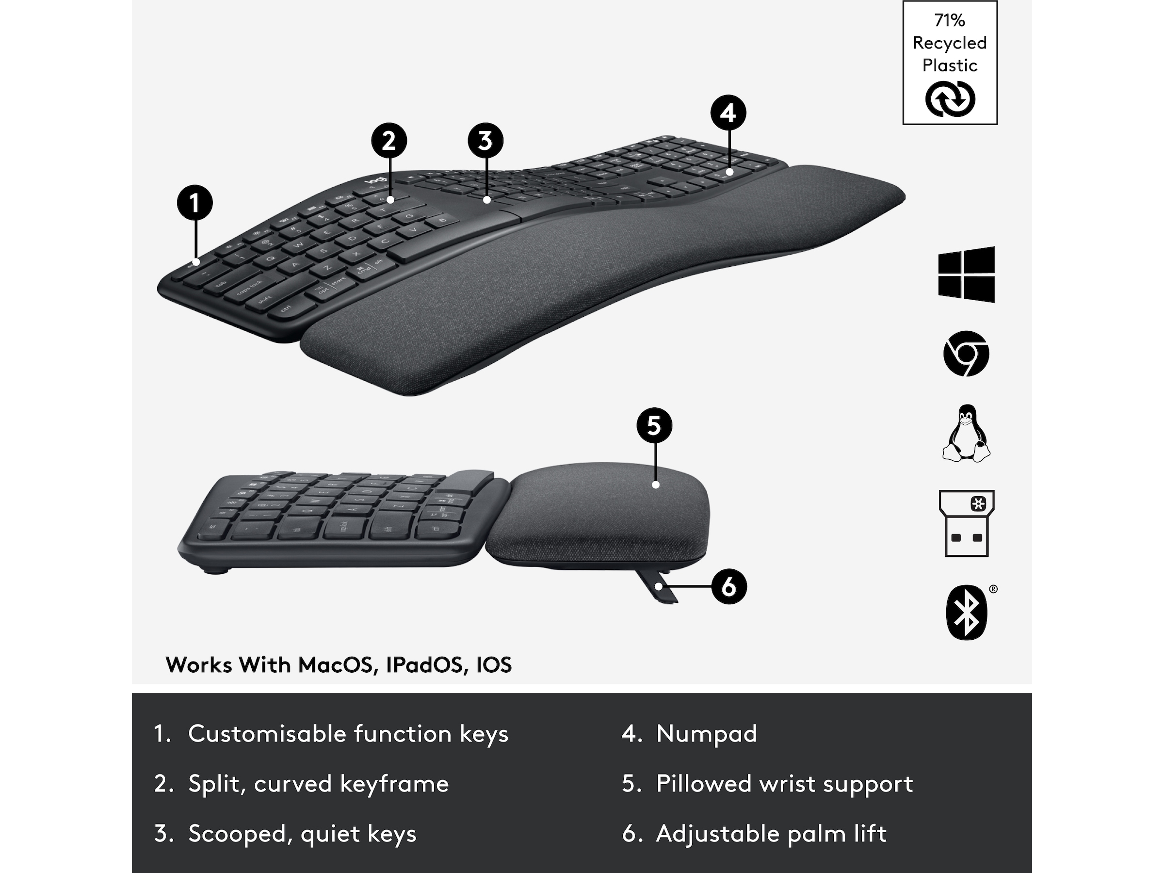 Logitech ERGO K860 Trådløs Tastatur Tastatur