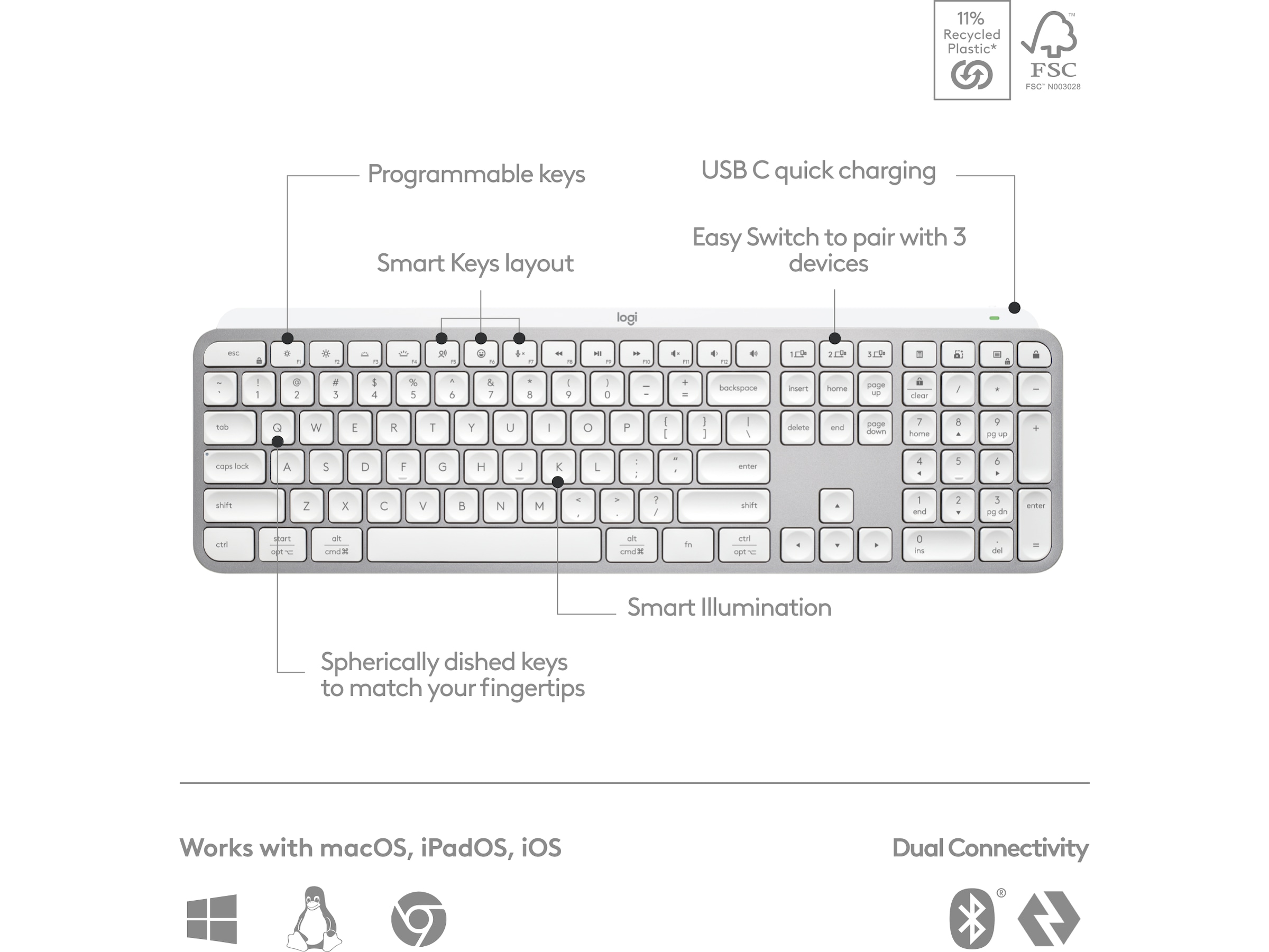Logitech MX Keys S trådløst tastatur (pale grey) Tastatur